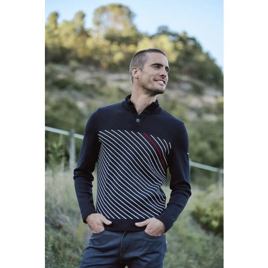 1083 PULL DROIT 752 SAINT JAMES Laine Merinos Bleu Marine/blanc Homme 7 1083 PULL DROIT 752 SAINT JAMES Laine Merinos Bleu Marine/blanc Homme - Image 6