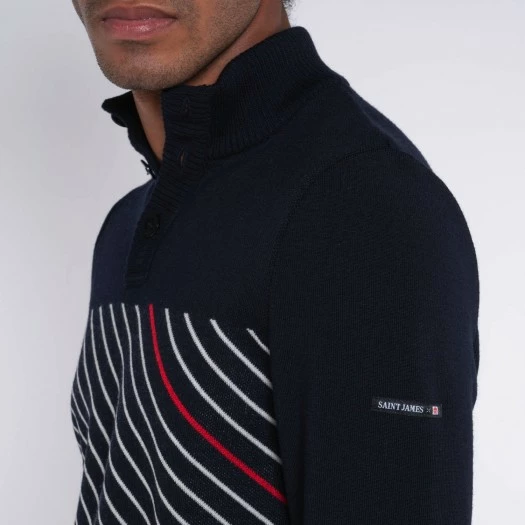 1083 PULL DROIT 752 SAINT JAMES Laine Merinos Bleu Marine/blanc Homme 5 1083 PULL DROIT 752 SAINT JAMES Laine Merinos Bleu Marine/blanc Homme - Image 4