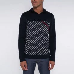 1083 PULL DROIT 752 SAINT JAMES Laine Merinos Bleu Marine/blanc Homme