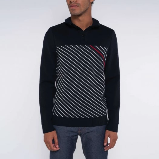 1083 PULL DROIT 752 SAINT JAMES Laine Merinos Bleu Marine/blanc Homme 2 1083 PULL DROIT 752 SAINT JAMES Laine Merinos Bleu Marine/blanc Homme