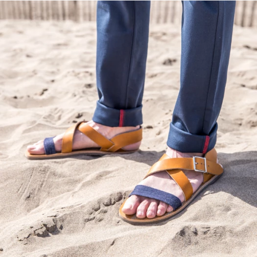 1083 SANDALES 929 Coton Bio Cuir Superdenim/camel Homme 7 1083 SANDALES 929 Coton Bio Cuir Superdenim/camel Homme - Image 5