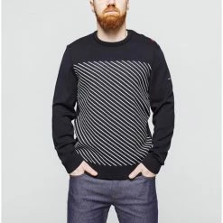 1083 PULL 771 SAINT JAMES Laine Merinos Bleu Marine/blanc Homme