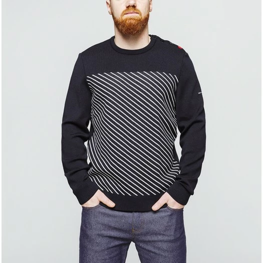 1083 PULL 771 SAINT JAMES Laine Merinos Bleu Marine/blanc Homme 1 1083 PULL 771 SAINT JAMES Laine Merinos Bleu Marine/blanc Homme